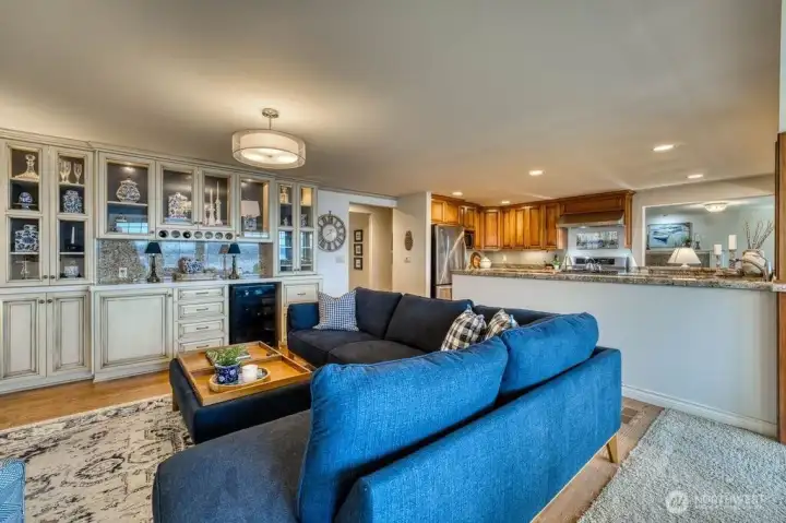 The family room that adjoins the kitchen and dining room.
