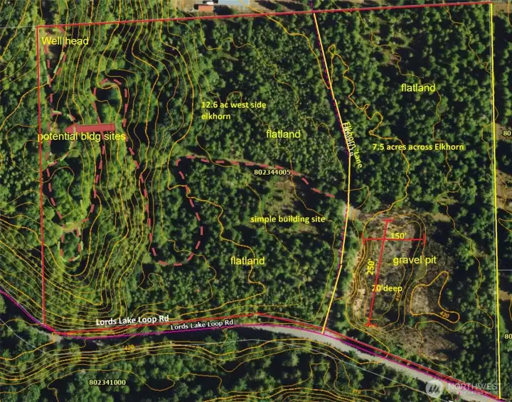 Rough Aerial labeled map of the acreage.