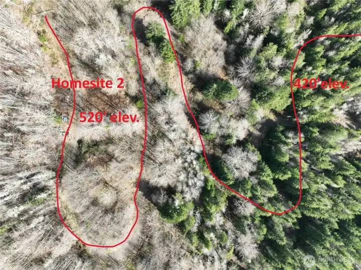 Looking down on rough approx. of the roadway to the upland