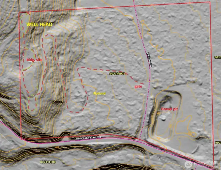 Hillshade map of the property. East and west side of Elkhorn