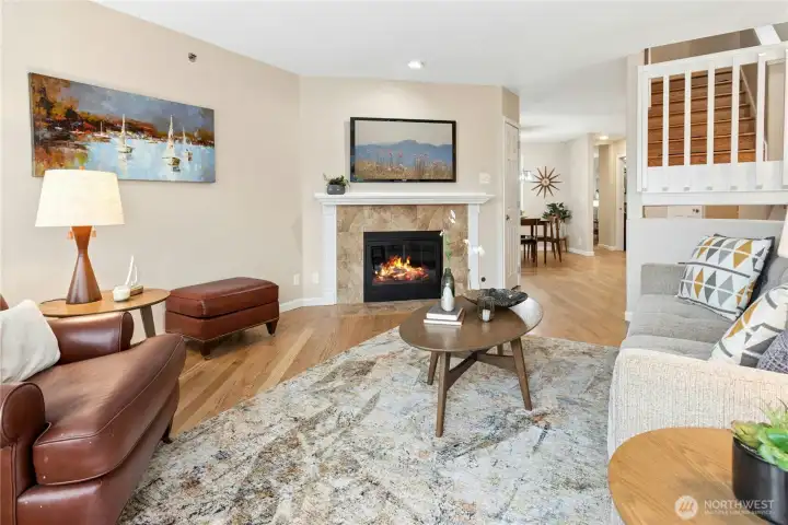 The living room flows easily into the dining room.