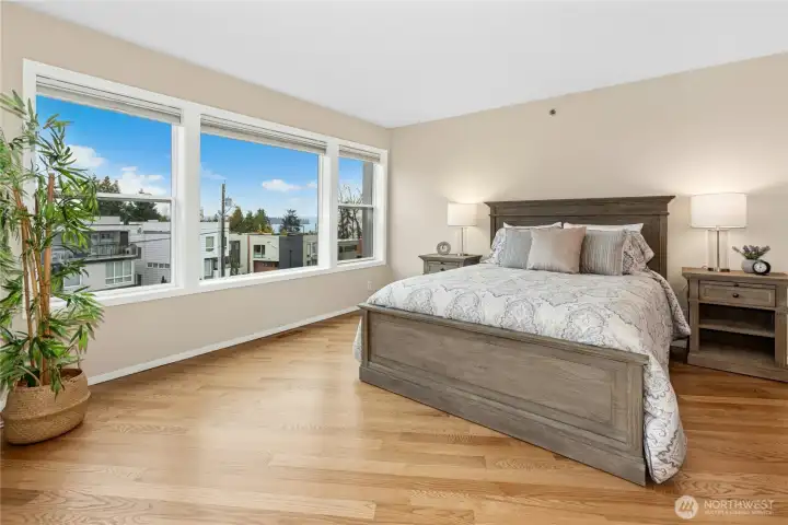 Lake views from the primary bedroom.