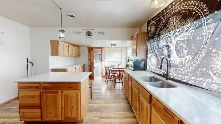 Large kitchen with island and eating space
