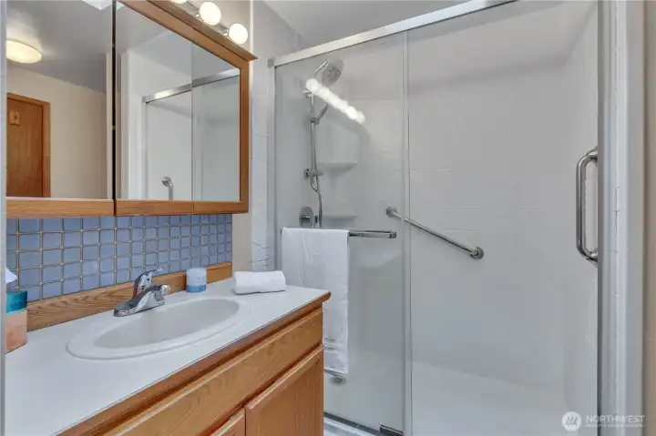 Hall bath with easy access walk-in shower