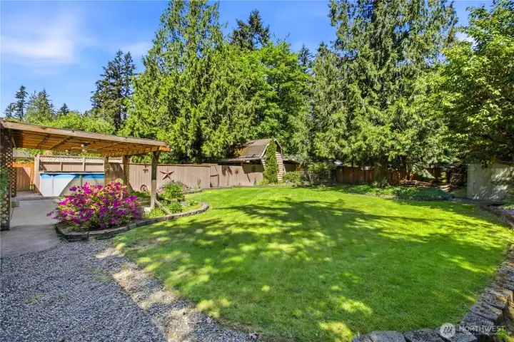 The perfect place to entertain or simply enjoy the outdoors. Mature trees offer privacy.