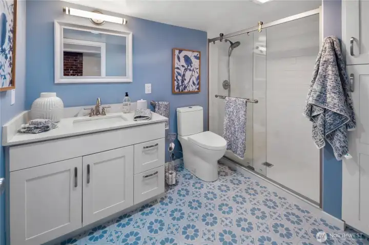 New gorgeous 3/4 downstairs bathroom. New gorgeous 3/4 downstairs bathroom.