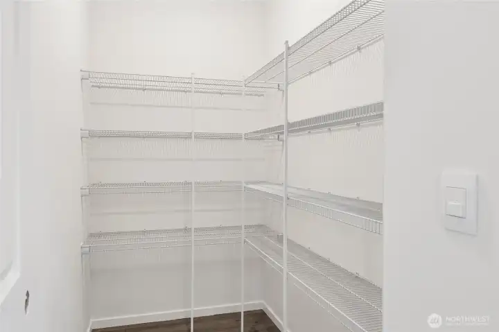 Walk-in Pantry allows for tons of storage of dry goods, canned goods, kitchen appliances, and more! Walk-in Pantry allows for tons of storage of dry goods, canned goods, kitchen appliances, and more!