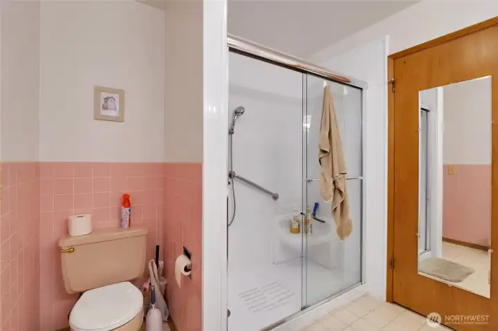 First bathroom with newer walk in shower. First bathroom with newer walk in shower.