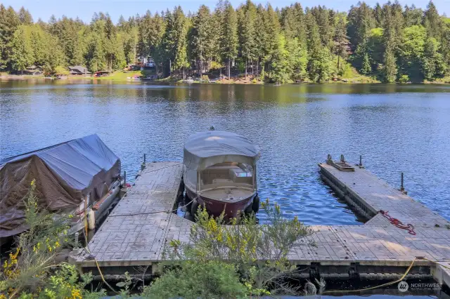Electric boat on dock Included with sale