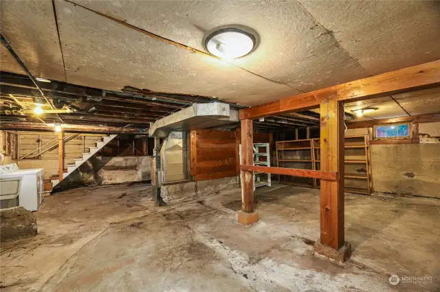 Another view of the 830 SF basement with outdoor access and laundry.  The gas furnace appears to be less than 10 years old (buyer to verify.)