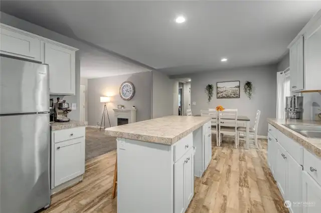 Large kitchen with island.