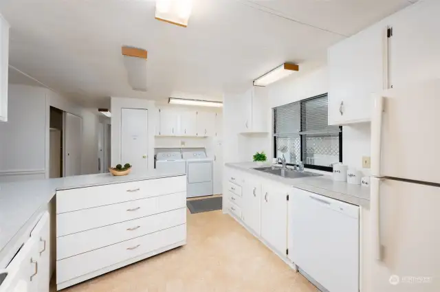 Spacious kitchen with a movable island on wheels!