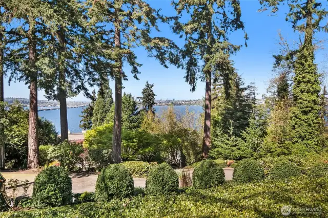 Serene lake views framed by mature trees and thoughtfully designed landscaping create a peaceful, calming atmosphere perfect for relaxation.