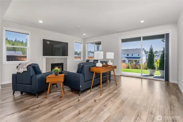 Step through the slider to find a perfectly landscaped backyard