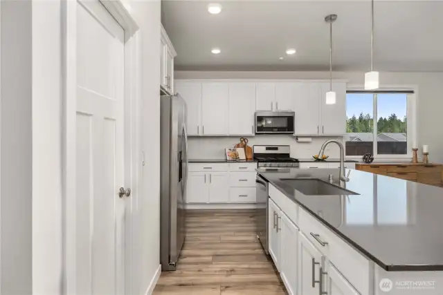 Pendant lighting and walk-in pantry