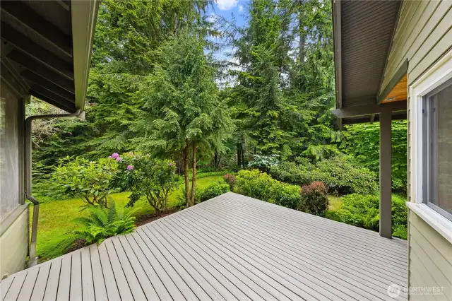 Well maintained decks and beautifully mature landscaping.