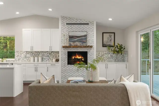 Livingroom features a gas fireplace and blower.