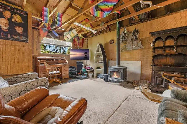 Garage extends living space with it's own wood burning heat source