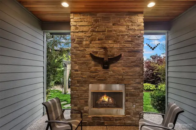 The covered patio also has built in electric heat to keep you cozy no matter the weather.