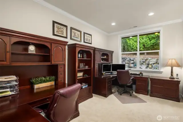 The main floor office can also function as a bedroom with its ample walk-in closet.