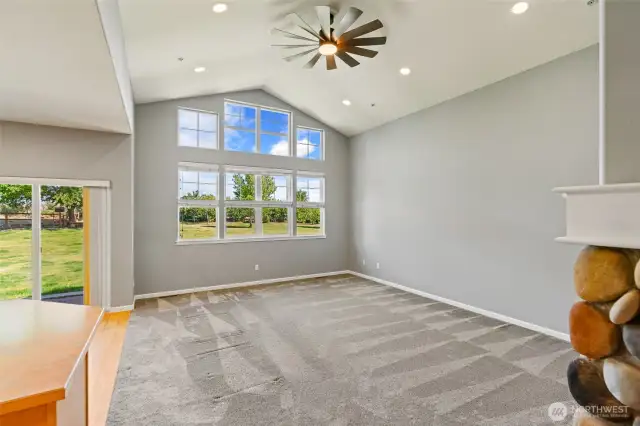 Vaulted ceilings and large windows in the living area!