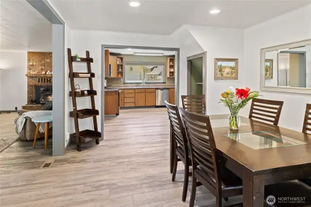 Dining room flows into Kitchen and family room