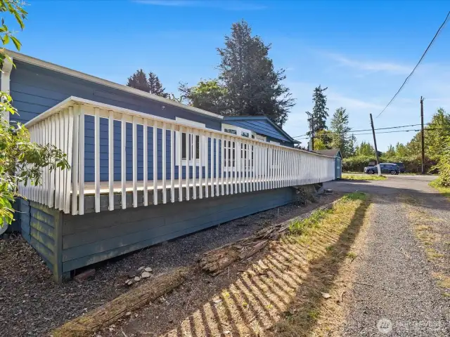 Large entertainment deck on the front of the house