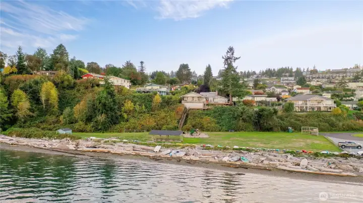 One of three community beaches for you to use and "yes" you can keep your kayak down here to use every morning.