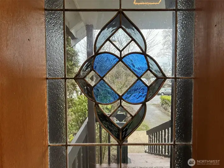 Details of front door stained glass window