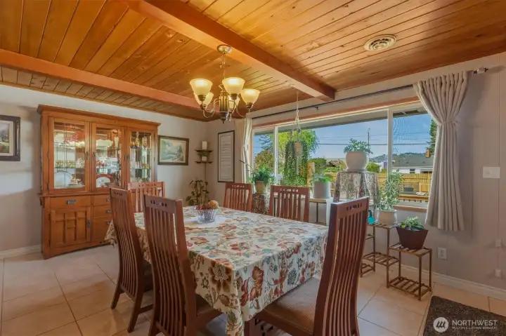 Dining Room with Backyard Views.