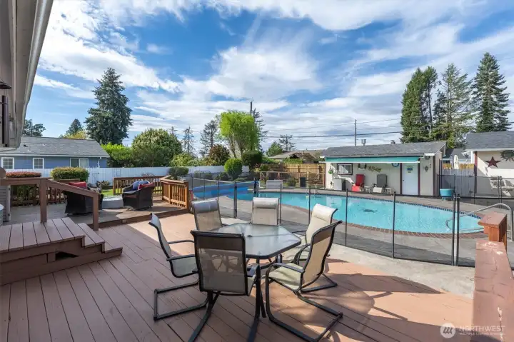 Decking with Pool Views.