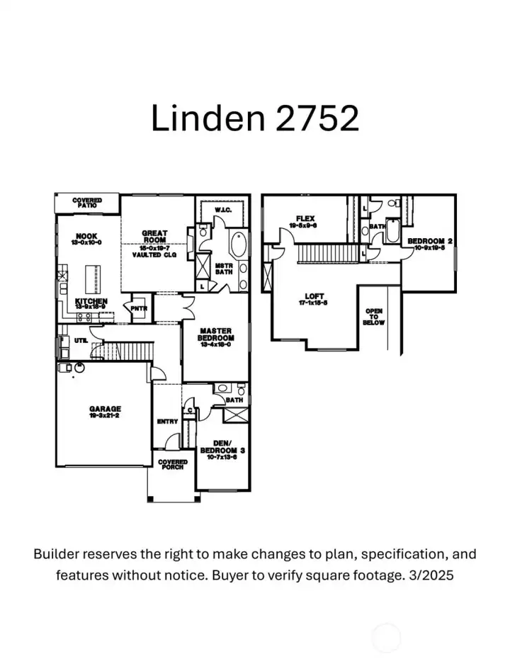 Builder reserves the right to make changes to plan, specifications, and features without notice. Buyer to verify square footage.
