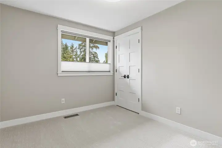 Additional Bedroom features New Plush Carpeting, Big Window Streaming Natural Light, and Custom Blinds.