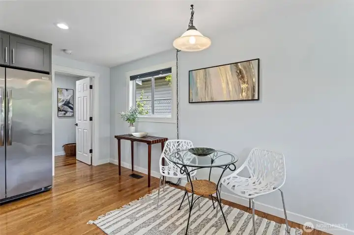 Eat-in nook off the kitchen. Separate from the dining room. Morning coffee goes here.
