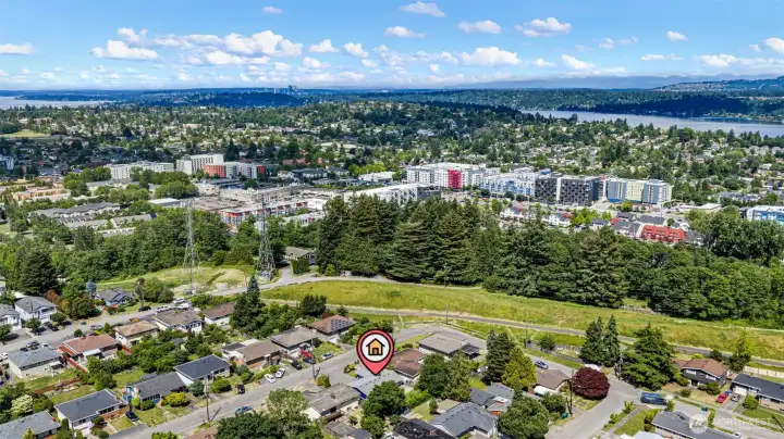Half a block to the Chief Sealth Trail. Lake Washington beyond. The mountains didn't have to show up, but they did.
