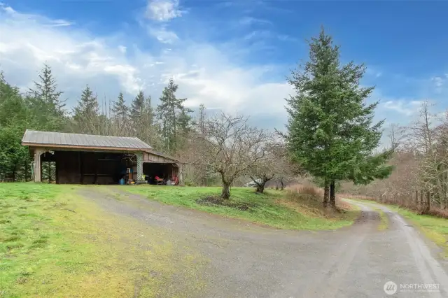 Enclosed carport.