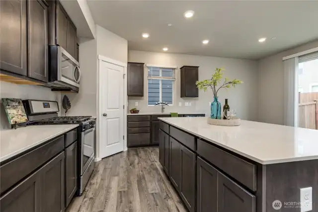 Stainless steel appliances, gas range and walk-in pantry