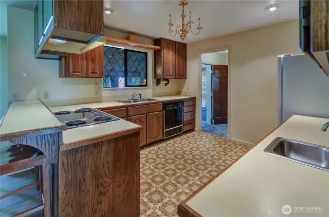 Kitchen, view from doorway to dining room