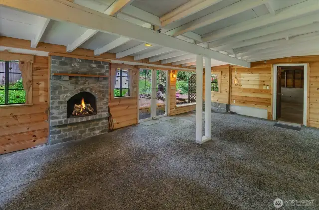 Enclosed patio, open door leads to garage.