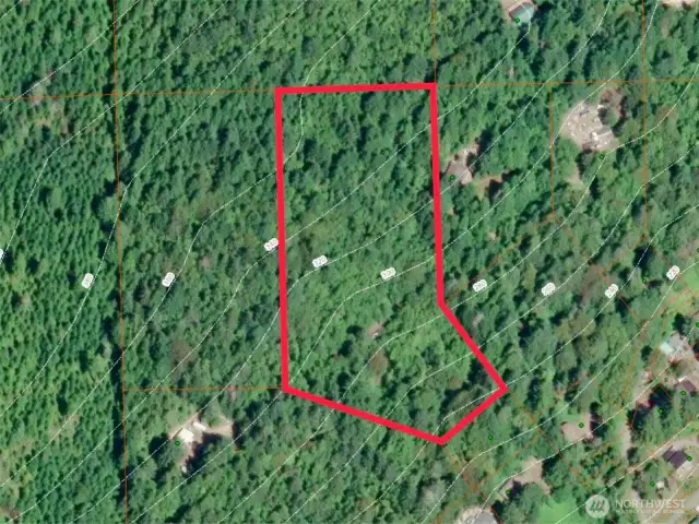Overhead view with approximate boundaries in red.