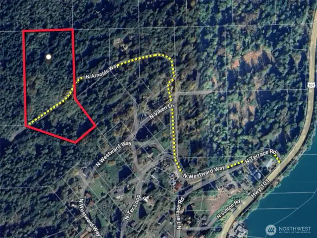 Overhead view with approximate boundaries in red.