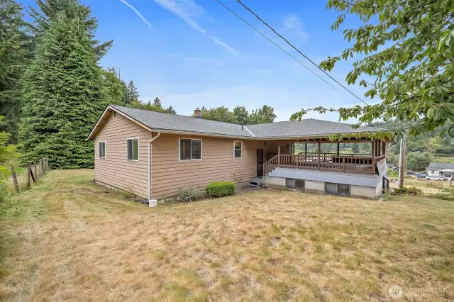 From yard looking at huge deck