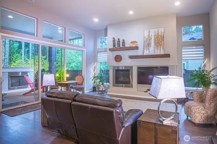 Living room with 12' ceilings and tons of natural light