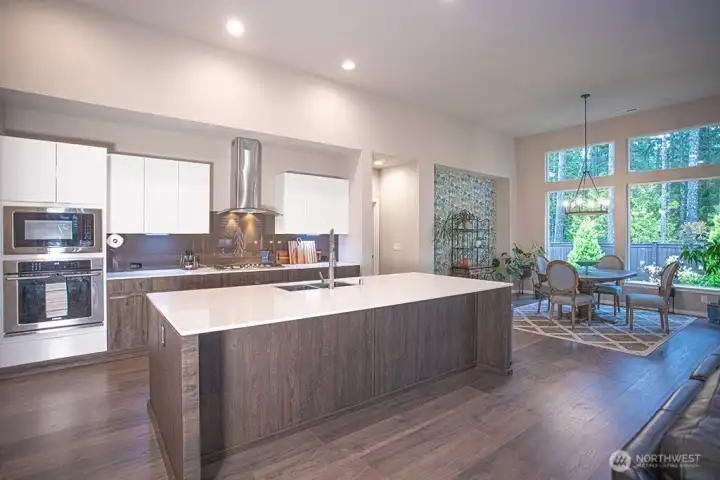 large kitchen island with eating space