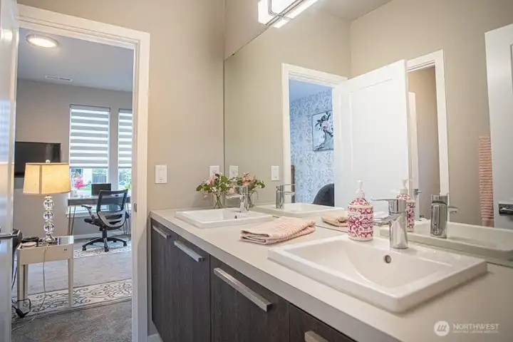 Jack and Jill bath with double sinks