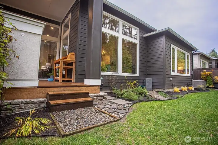 Beautifully landscaped backyard.