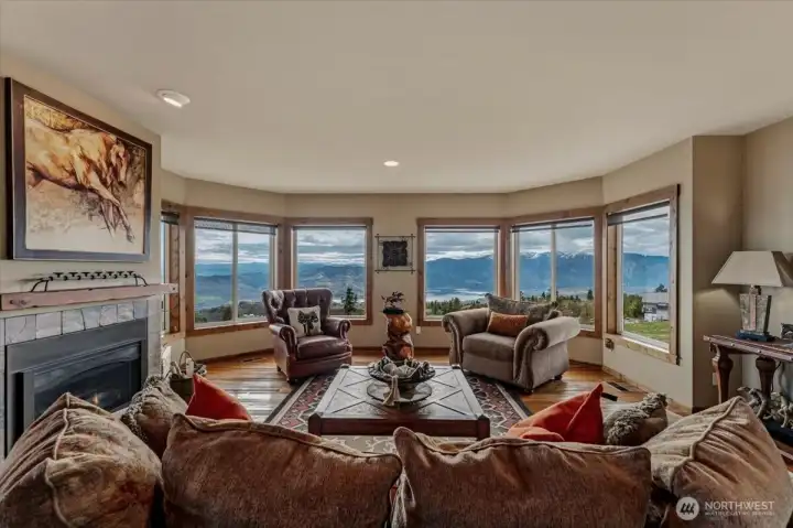 living room with huge back drop of valley