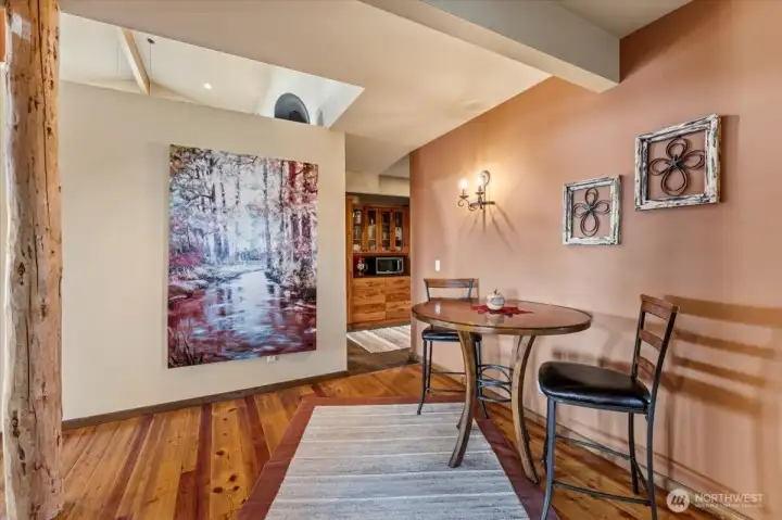 Bistro set and transition between pantry and bedrooms