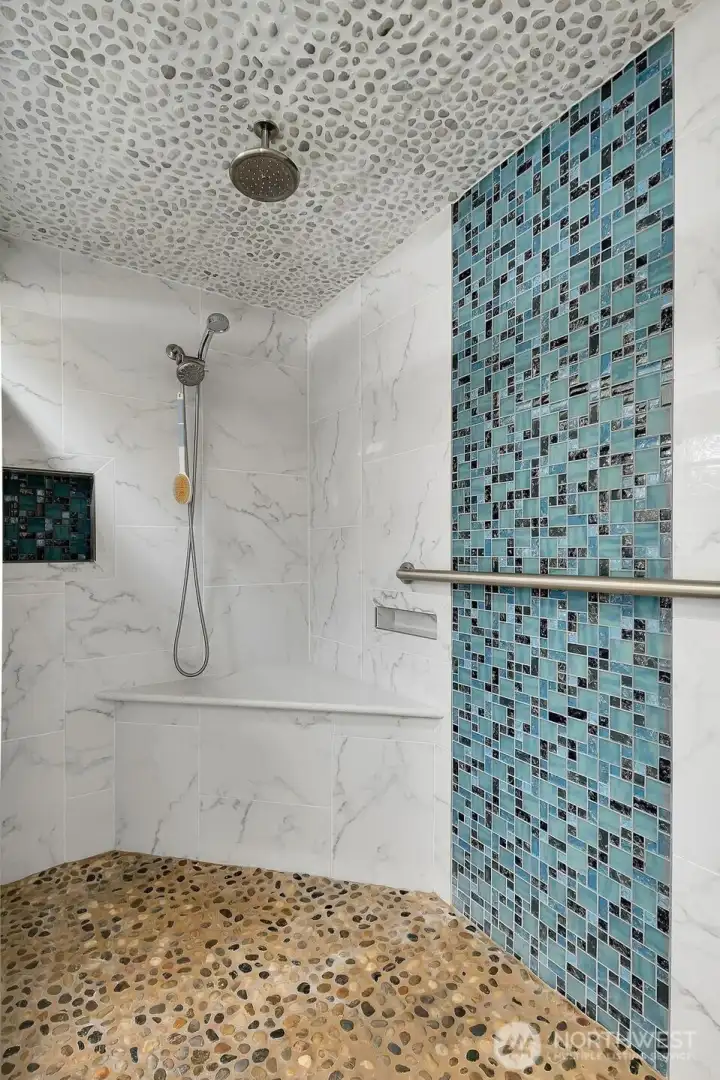 Duel Shower Heads Sit down In Primary Bathroom