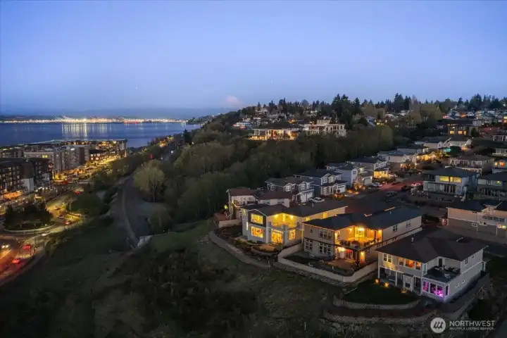 Aerial looking over house towards Rainier